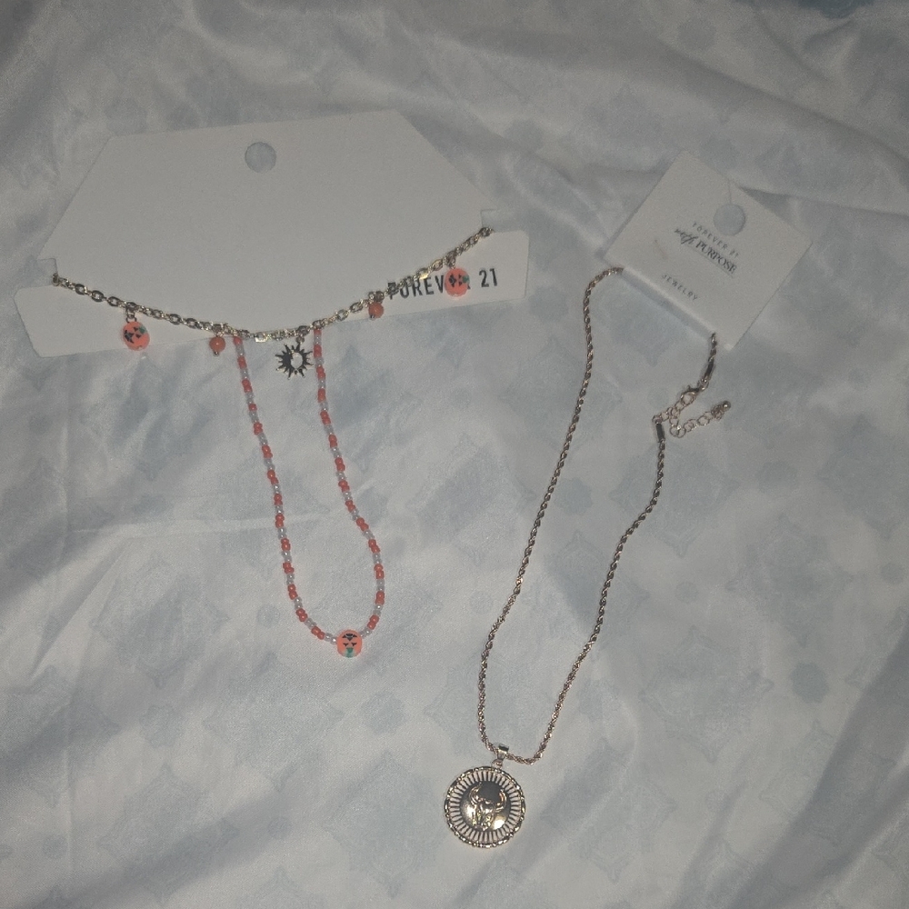 Forever 21 Pink and Silver Necklace Set